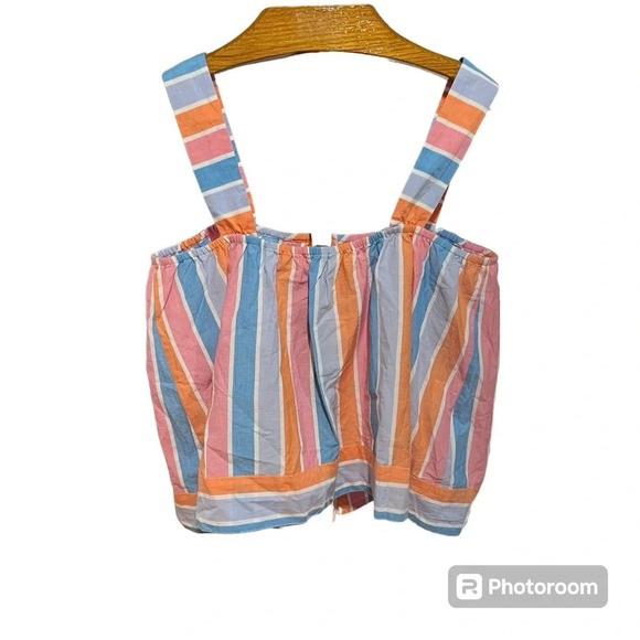 SOLUDOS ~ Multi-Colored Iris Maldive Stripe Button Down 100% Cotton Tank - Picture 4 of 9